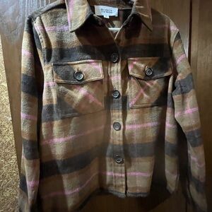 Steve Madden Brown and Pink Plaid Sweater